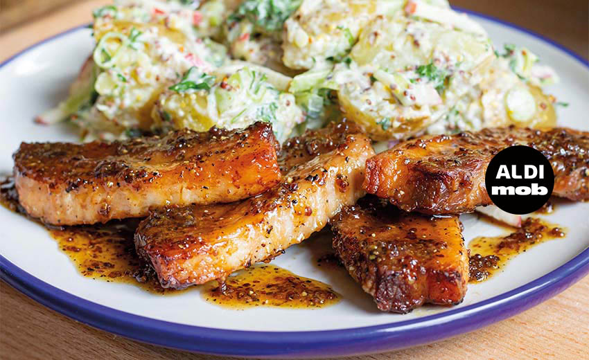 Maple Black Pepper Pork Belly with Creamy Potato Salad