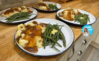 Cauliflower Cheese Topped Sausage Pie